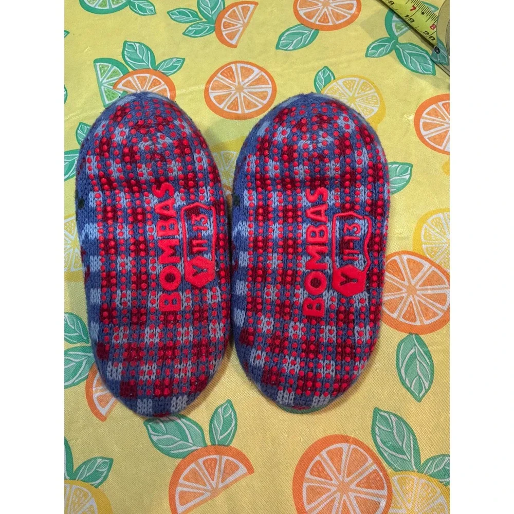 Bombas Fair Isle Knit Slipper Socks‎ Youth 11-13 Blue Red cozycore